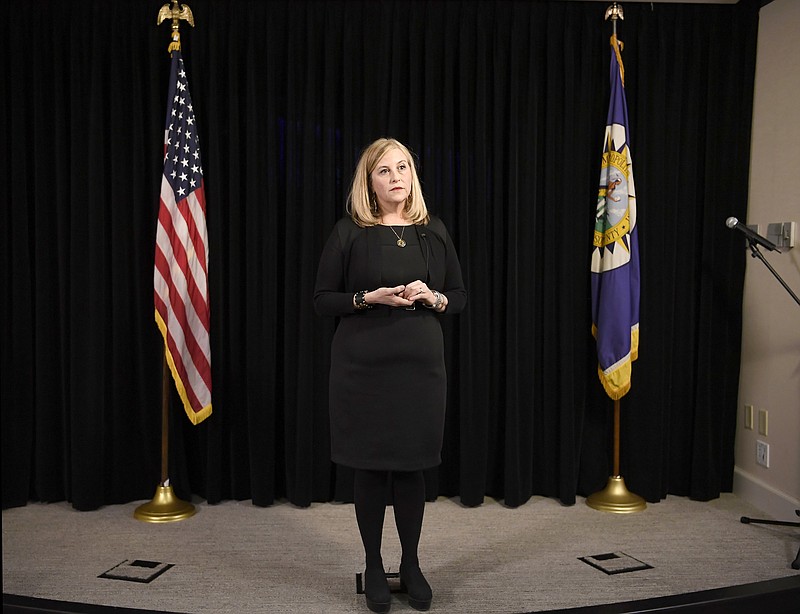 Nashville Mayor Megan Barry speaks during a news conference at the Metro Courthouse in Nashville, Tenn., Wednesday, Jan. 31, 2018. Barry revealed Wednesday that she had an extramarital affair with the former head of her security detail, apologizing and indicating she plans to continue serving in office. (George Walker IV/The Tennessean via AP)