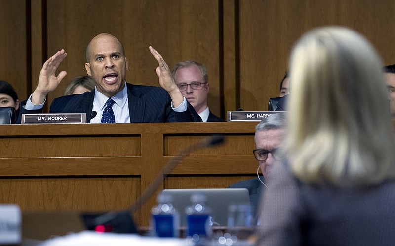 Sen. Cory Booker D-N.J., yells at Homeland Security Secretary Kirstjen Nielsen during a hearing before the Senate Judiciary Committee on Capitol Hill last month.