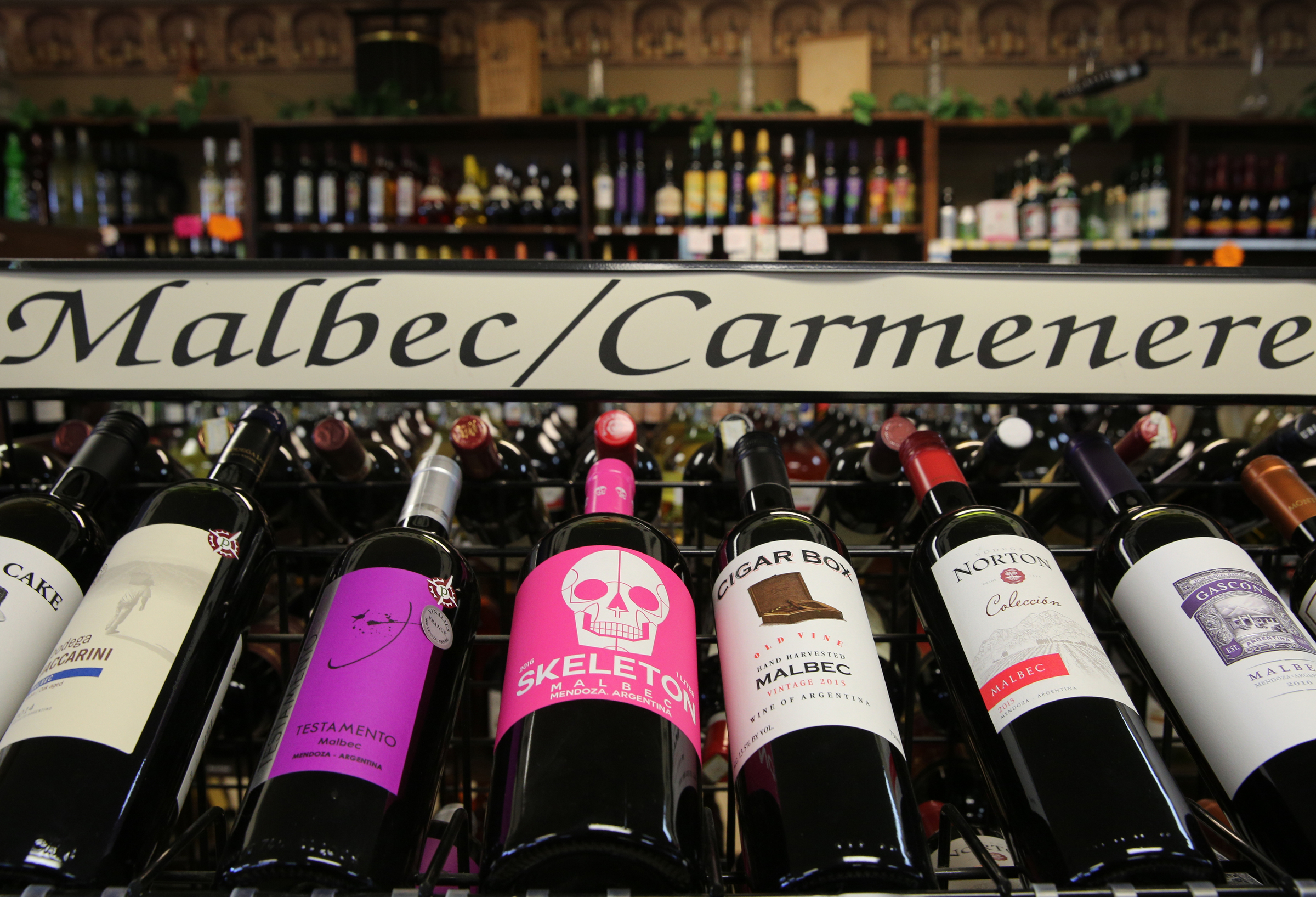 A variety of wines sit out on the shelves at Bacchus Wine and Spirits Thursday, Jan. 25, 2018 in Hixson, Tenn. Tennessee grocery stores started selling wine about a year and a half ago giving liquor stores more competition.