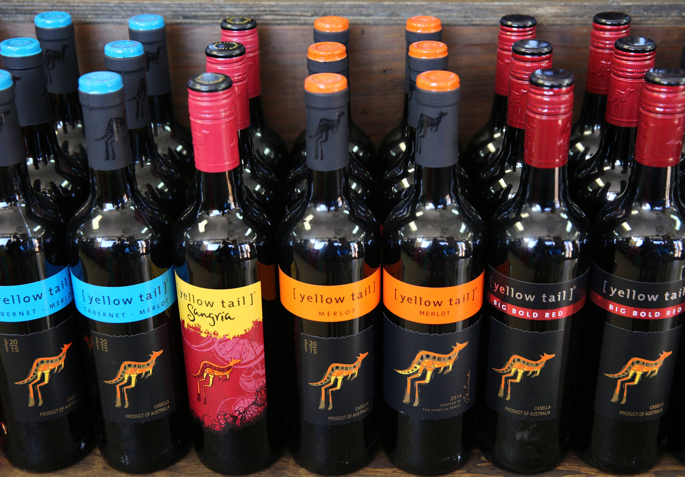 A variety of Yellow Tail wines sit out on a shelf at Bacchus Wine and Spirits Thursday, Jan. 25, 2018 in Hixson, Tenn. Tennessee grocery stores started selling wine about a year and a half ago giving liquor stores more competition.