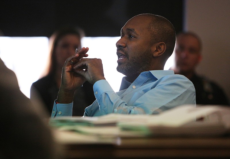 Councilman Anthony Byrd asks a question during a Chattanooga City Council meeting Tuesday, Aug. 22, 2017, at City Hall.