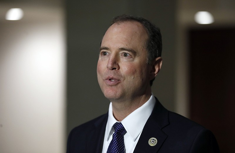 Rep. Adam Schiff, D-Calif., ranking member of the House Committee on Intelligence, speaks during a media availability after a closed-door meeting of the House Intelligence Committee on Capitol Hill, Monday, Feb. 5, 2018 in Washington. (AP Photo/Alex Brandon)