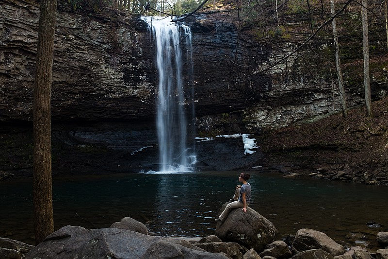 Elise Hawkins takes in the view of Cherokee Falls. If you don't want to do the park's full 5-mile trail, there are two waterfalls extremely close to the stairhead. Just plan on climbing a lot of stairs to get to them.