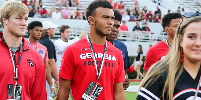 Georgia 2019 five-star receiver commitment Dominick Blaylock, center, chose the Bulldogs before they won their first Southeastern Conference title in 12 seasons.