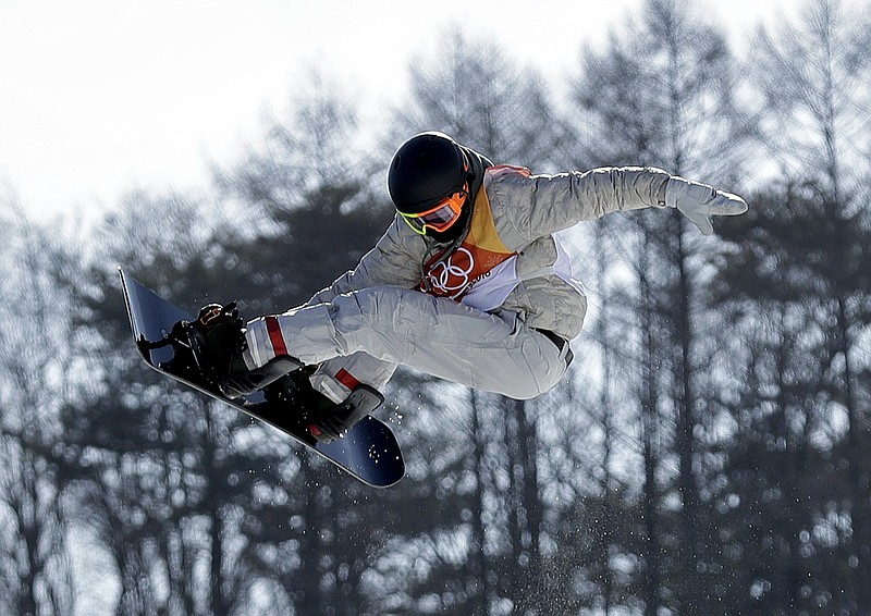Red Gerard, of the United States, jumps during the men's slopestyle final at Phoenix Snow Park at the 2018 Winter Olympics in Pyeongchang, South Korea, Sunday, Feb. 11, 2018. (AP Photo/Gregory Bull)