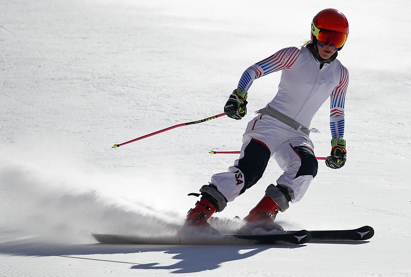 Mikaela Shiffrin of the United States skis during an inspection of the giant slalom course at the Yongpyong Alpine Center at the 2018 Winter Olympics in Pyeongchang, South Korea, Sunday, Feb. 11, 2018. (AP Photo/Christophe Ena)