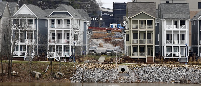 Homes are seen along the Tennessee River in the Cameron Harbor area on Monday, Feb. 12, 2018 in Chattanooga, Tenn.