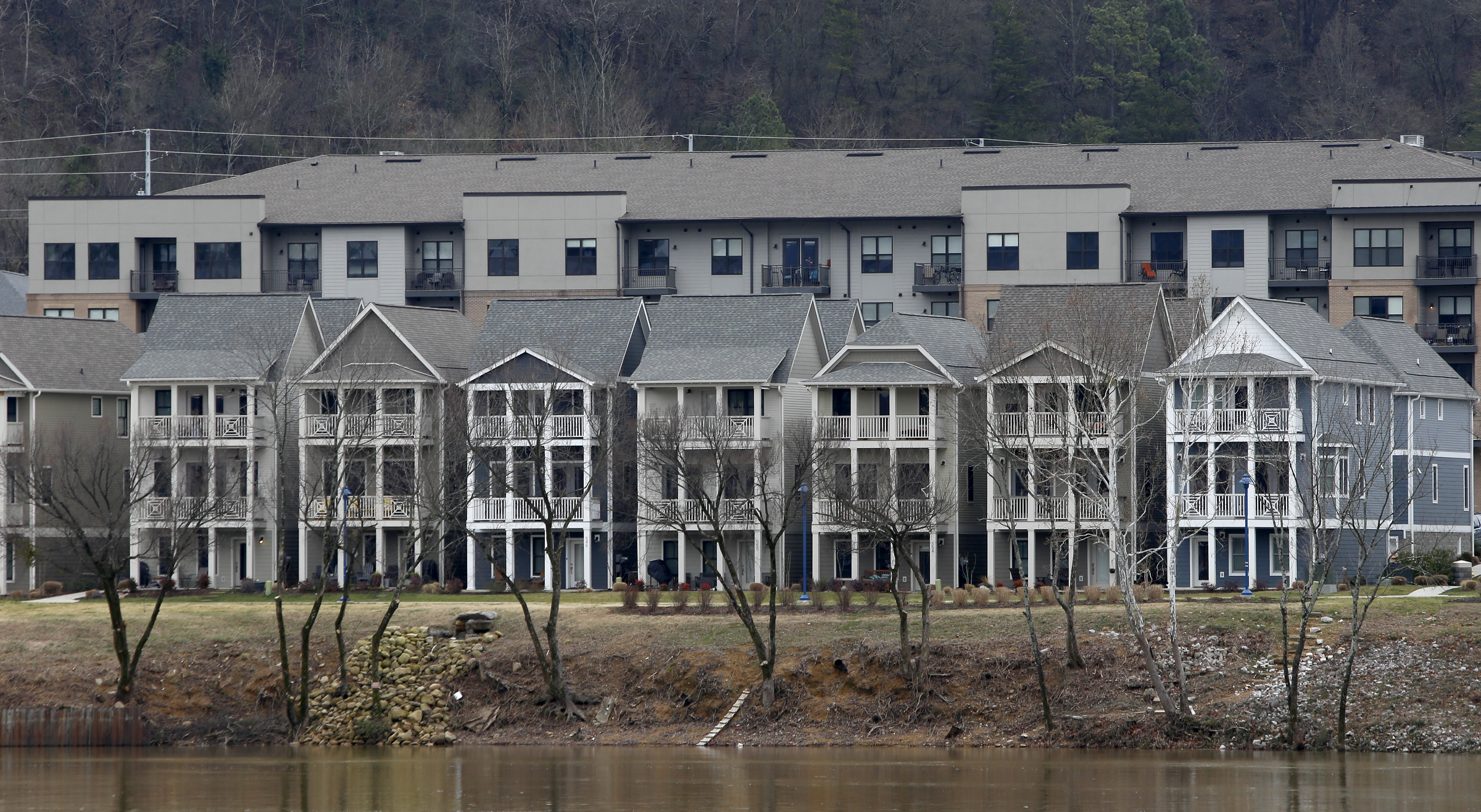 Homes are seen along the Tennessee River in the Cameron Harbor area on Monday, Feb. 12, 2018 in Chattanooga, Tenn.