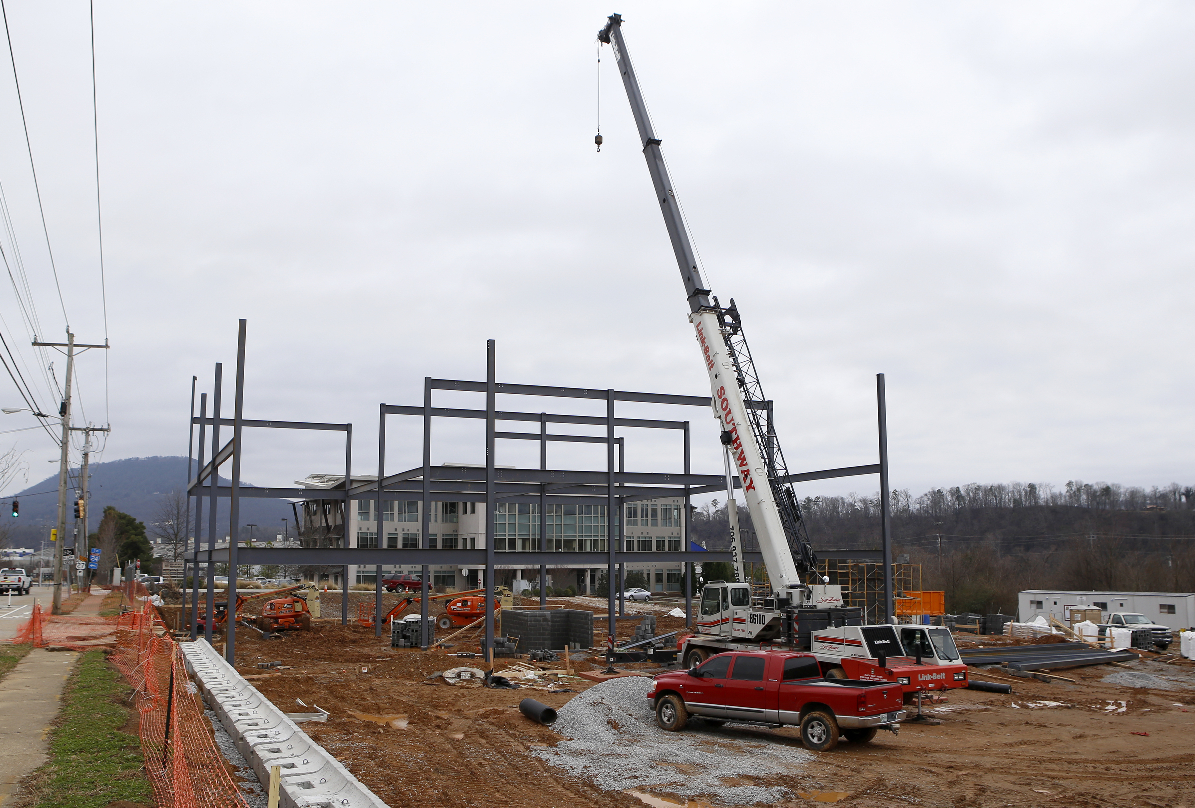 The framing structure of the new Medical Arts Building is seen near the Cameron Harbor area on Monday, Feb. 12, 2018 in Chattanooga, Tenn.