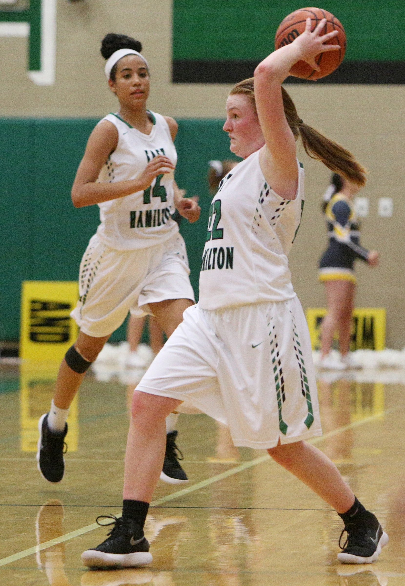 East Hamilton's Carli Zeh (22) passes the ball to a teammate during the East Hamilton vs. McMinn County girls basketball game Monday, Feb. 12, 2018 at East Hamilton Middle High School in Ooltewah, Tenn.