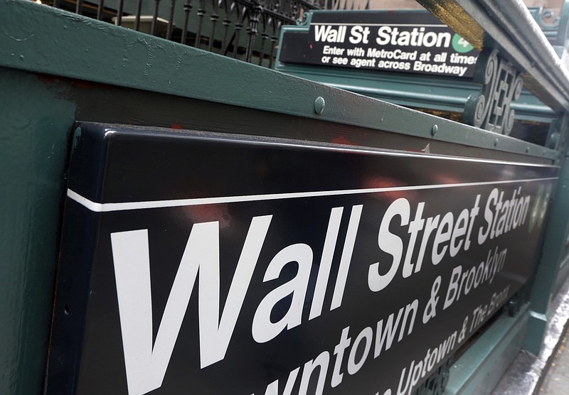 This Oct. 29, 2014, file photo, shows the Wall Street subway stop on Broadway, in New York's Financial District. The U.S. stock market opens at 9:30 a.m. EST on Monday, Feb. 12, 2018. (AP Photo/Richard Drew)