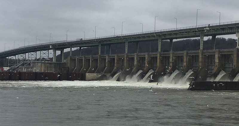 A large flow of water pours through the spillway of Chickamauga Dam on Monday, Feb. 12, 2015.