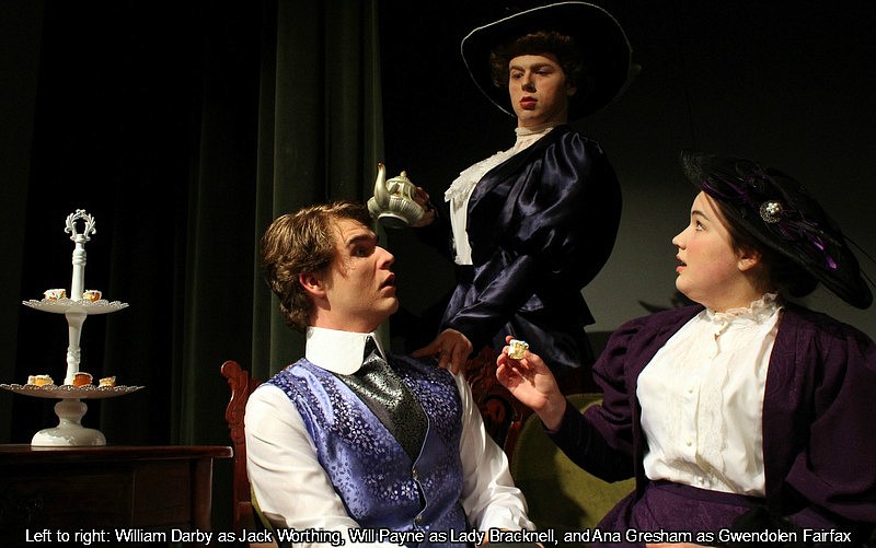 William Darby as Jack Worthing, Will Payne as Lady Bracknell and Ana Gresham as Gwendolen Fairfax, from left. (Contributed Photo)