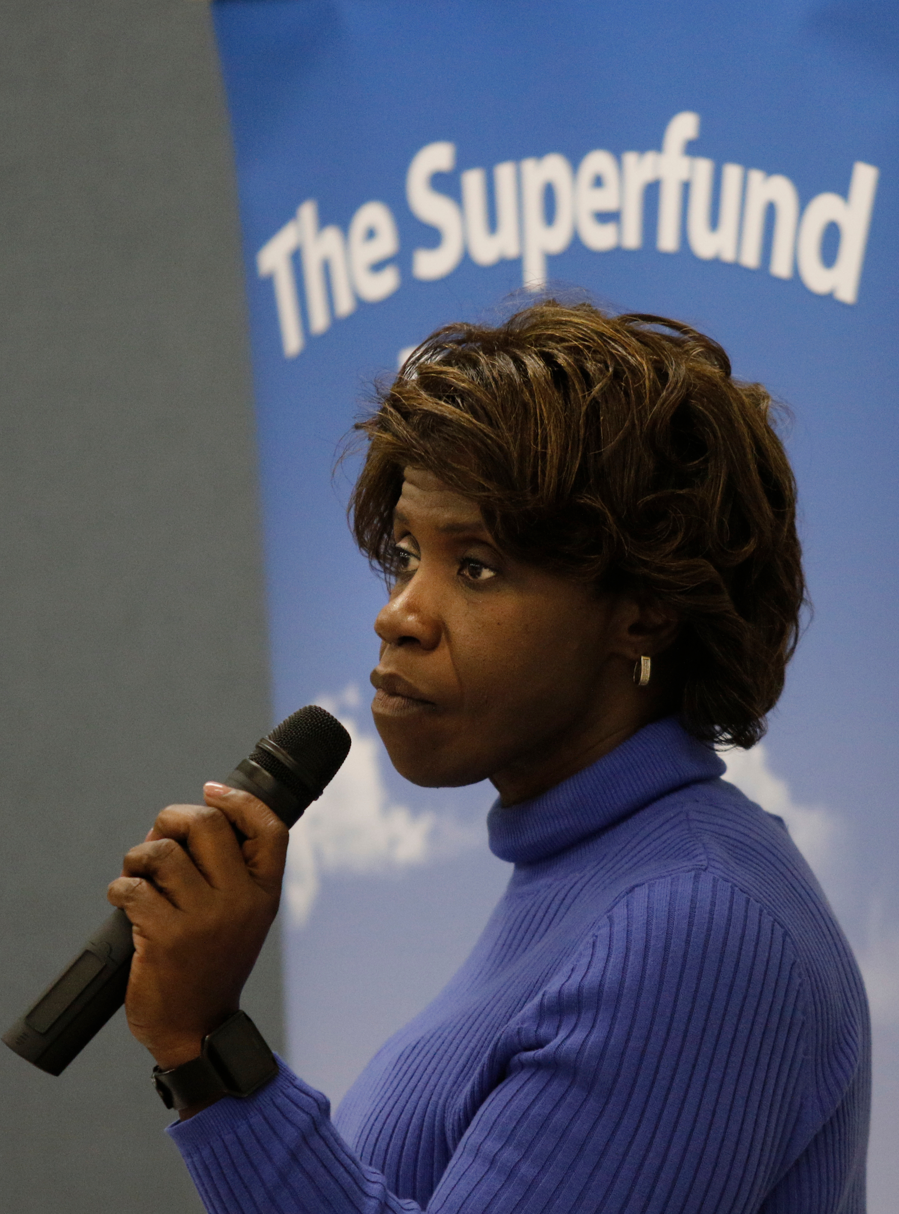 EPA Region 4 Superfund Division 4 branch chief Caroline Freeman speaks during a public meeting held by the Environmental Protection Agency at South Chattanooga Recreation Center on Tuesday, Feb. 13, 2018, in Chattanooga, Tenn. The EPA held the meeting to address community concerns about lead pollution in the Southside Chattanooga Lead Site, which includes the Alton Park and Jefferson Heights neighborhoods.