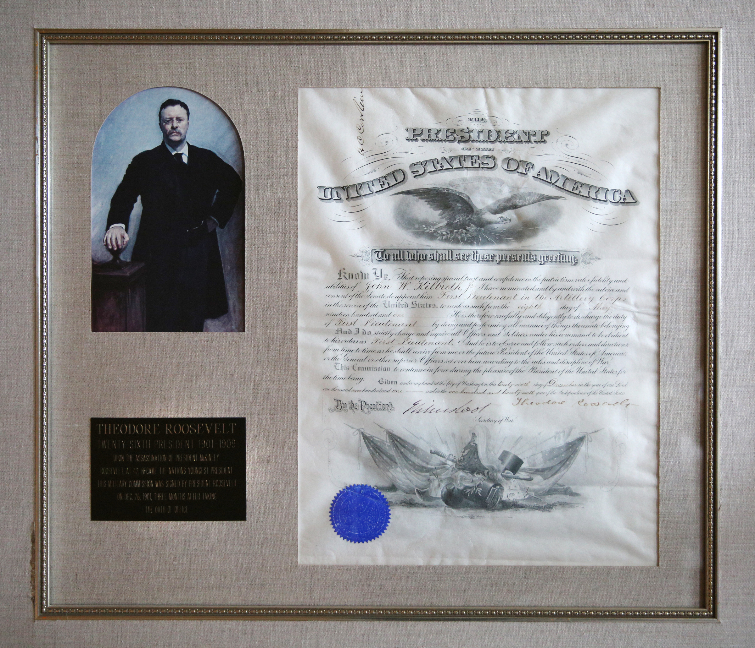 A document signed by Theodore Roosevelt hangs on the wall at George Nelson's home Wednesday, Feb. 7, 2018 in Chattanooga, Tenn. Roosevelt served as the 26th President of the United States.