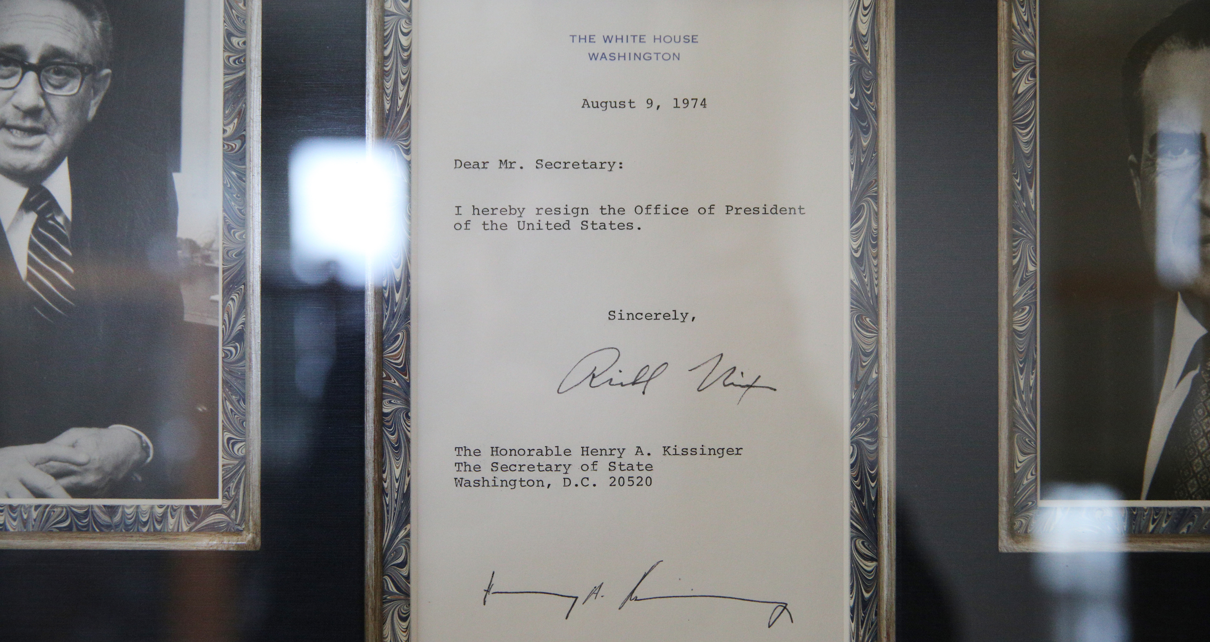 George Nelson owns one of four resignation letters signed by Richard Nixon at his home Wednesday, Feb. 7, 2018 in Chattanooga, Tenn. Nelson collects documents and books signed by political and other well-known figures.