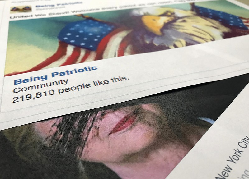 A Facebook posting, released by the House Intelligence Committee, for a group called "Being Patriotic" is photographed in Washington, Friday, Feb. 16, 2018.