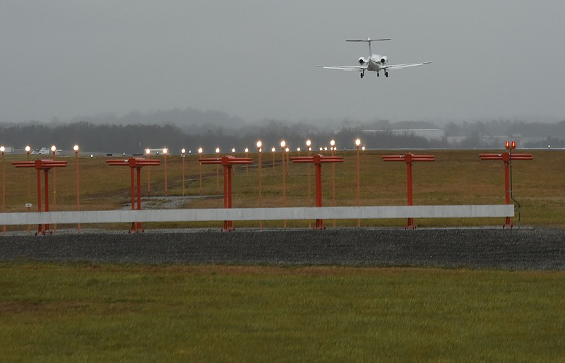 In this 2016 file photo, a private jet lands at Chattanooga Metropolitan Airport.