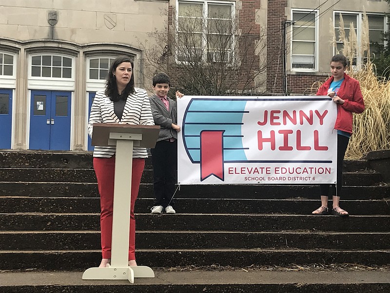 Jenny Hill announces the launch of her campaign for District 6's Hamilton County school board seat at Normal Park Museum Magnet - Lower School on Monday, Feb. 19, 2018. / Photo by Meghan Mangrum