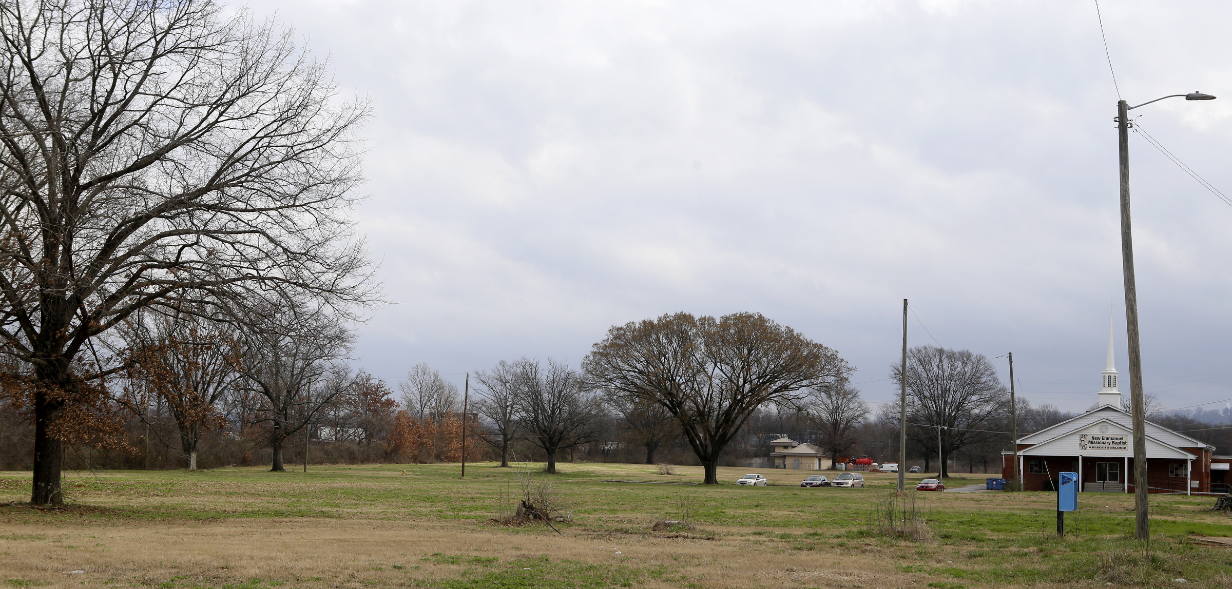 The land between 25th Street and Interstate 24 is seen in the South Broad Street District on Tuesday, Feb. 20, 2018 in Chattanooga, Tenn. The New Emmanuel Missionary Baptist Church can be seen on the right.