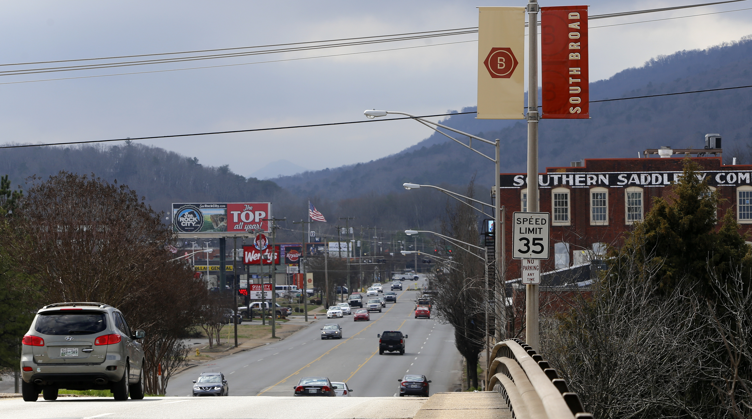 Vehicles travel down South Broad Street in the South Broad Street District on Tuesday, Feb. 20, 2018 in Chattanooga, Tenn.