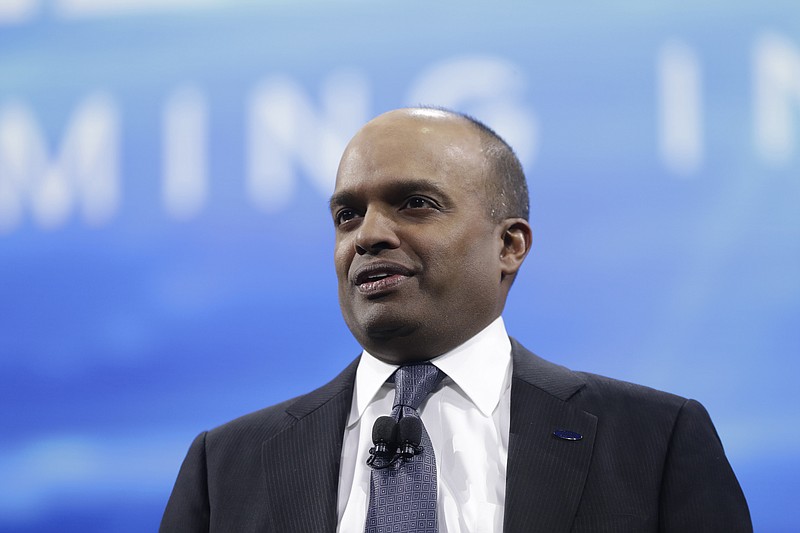 FILE- In this Jan. 9, 2017, file photo, Ford Executive Vice President Raj Nair addresses the North American International Auto show in Detroit. Ford has ousted Nair, one of its top executives, over allegations of unspecified inappropriate behavior. The company said in a statement that Nair, the North America President, is leaving the company immediately. (AP Photo/Carlos Osorio, File)