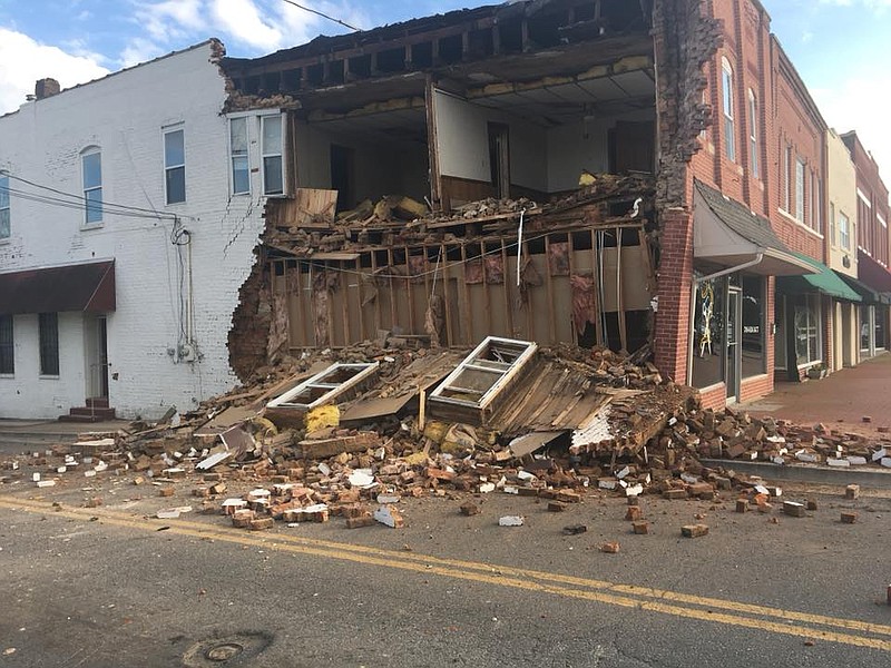 An outside wall of a building on Villanow Street in Lafayette, Ga., collapsed on Thursday, Feb. 22, 2018, which can be seen in this photo from the City of LaFayette, Ga., Local Government Facebook page.