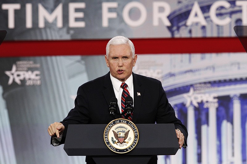 
              Vice President Mike Pence speaks at the Conservative Political Action Conference (CPAC), at National Harbor, Md., Thursday, Feb. 22, 2018.  Pence said that in a meeting with governors at the White House Monday, they and Trump will “make the safety of our nation’s schools and our students our top national priority.” (AP Photo/Jacquelyn Martin)
            
