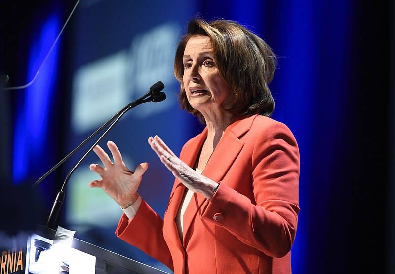 
              House Minority Leader Nancy Pelosi of Calif. speaks at the 2018 California Democrats State Convention Saturday, Feb. 24, 2018, in San Diego. (AP Photo/Denis Poroy)
            