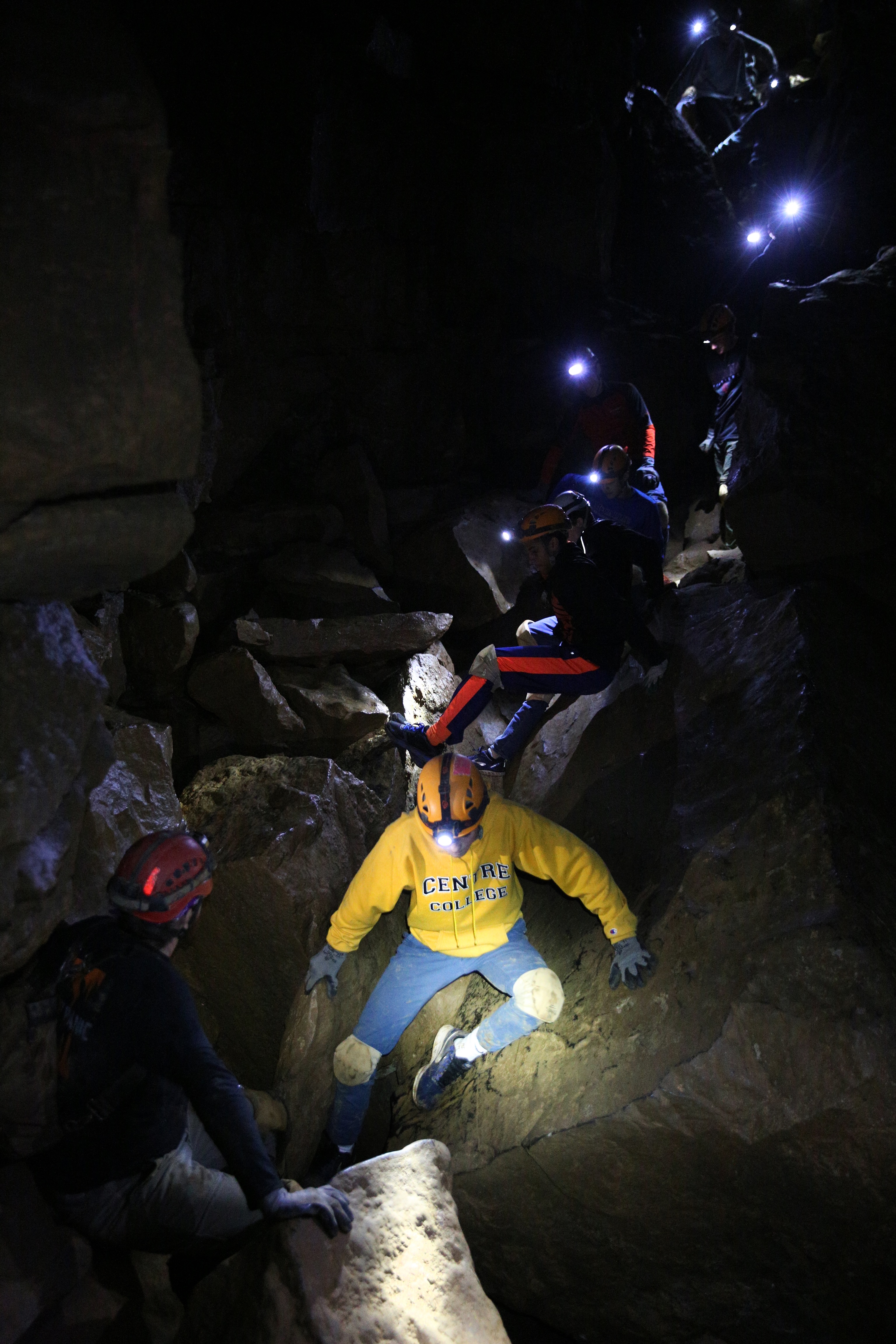A group of students with McCallie School climb down "Breakdown Mountain."