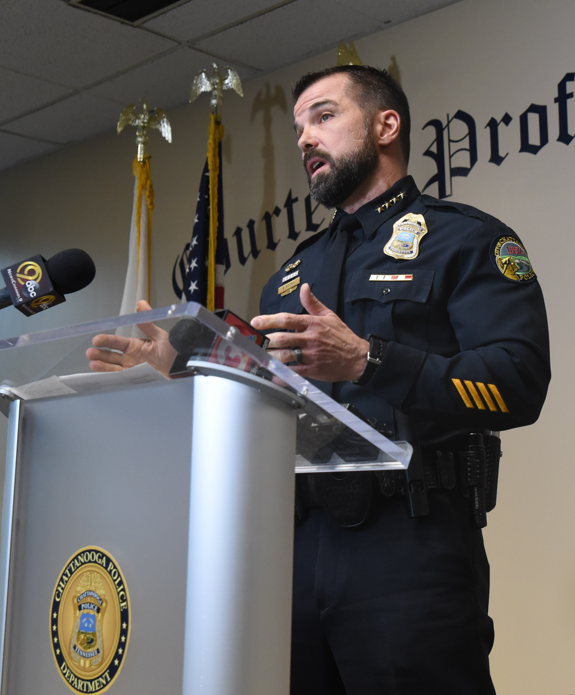 Chattanooga Police Chief David Roddy speaks about the Hamilton Place Mall shooting incident that happened late Saturday, Feb. 24, 2018.