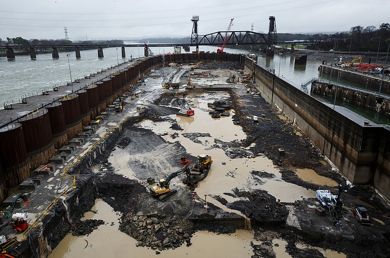 Construction continues on the Chickamauga Dam Lock on Wednesday, Feb. 28, 2018, in Chattanooga, Tenn. The Inland Waterways Users Council took a tour of the lock.