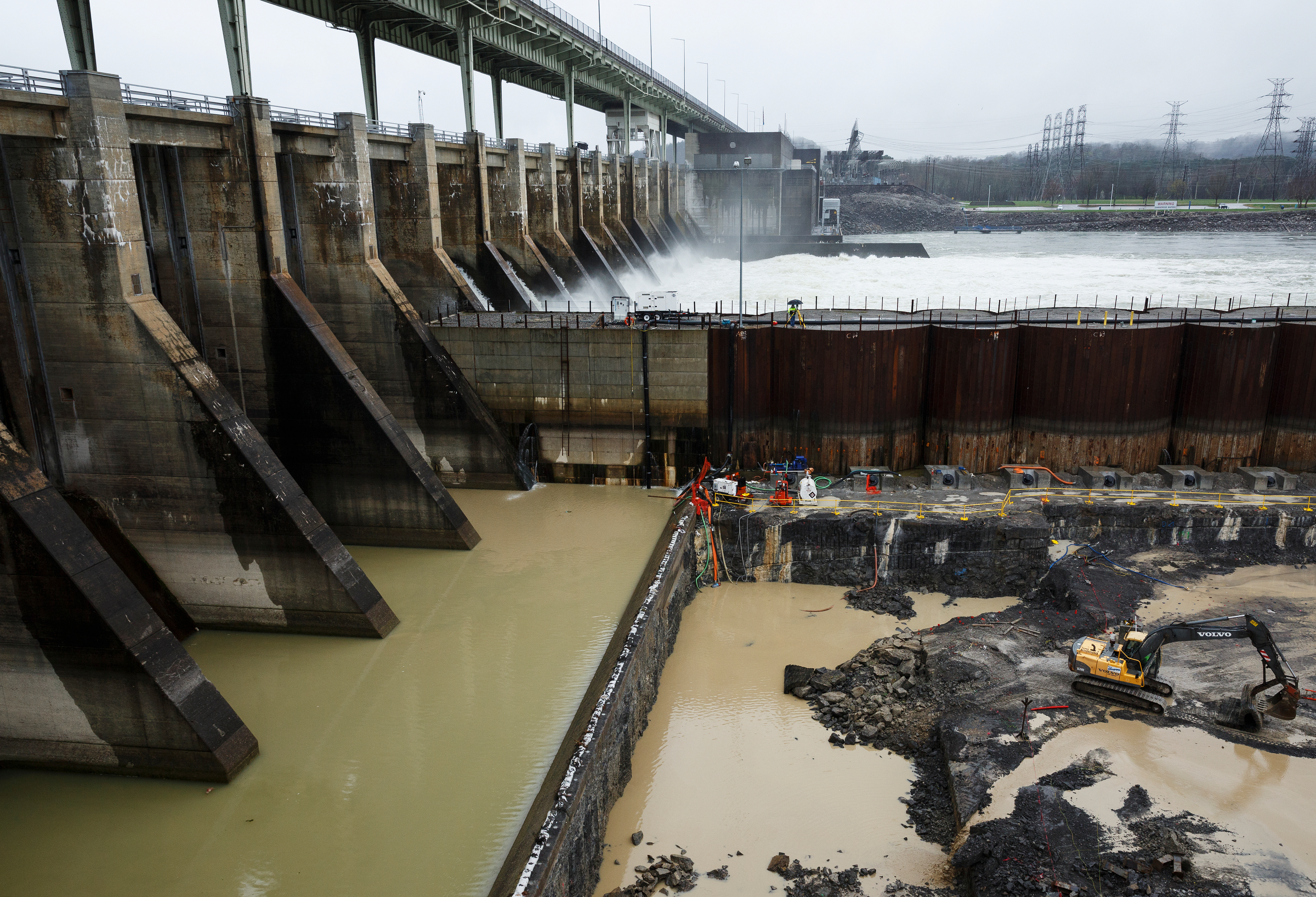 Construction continues on the Chickamauga Dam Lock on Wednesday, Feb. 28, 2018, in Chattanooga, Tenn. The Inland Waterways Users Council took a tour of the lock.