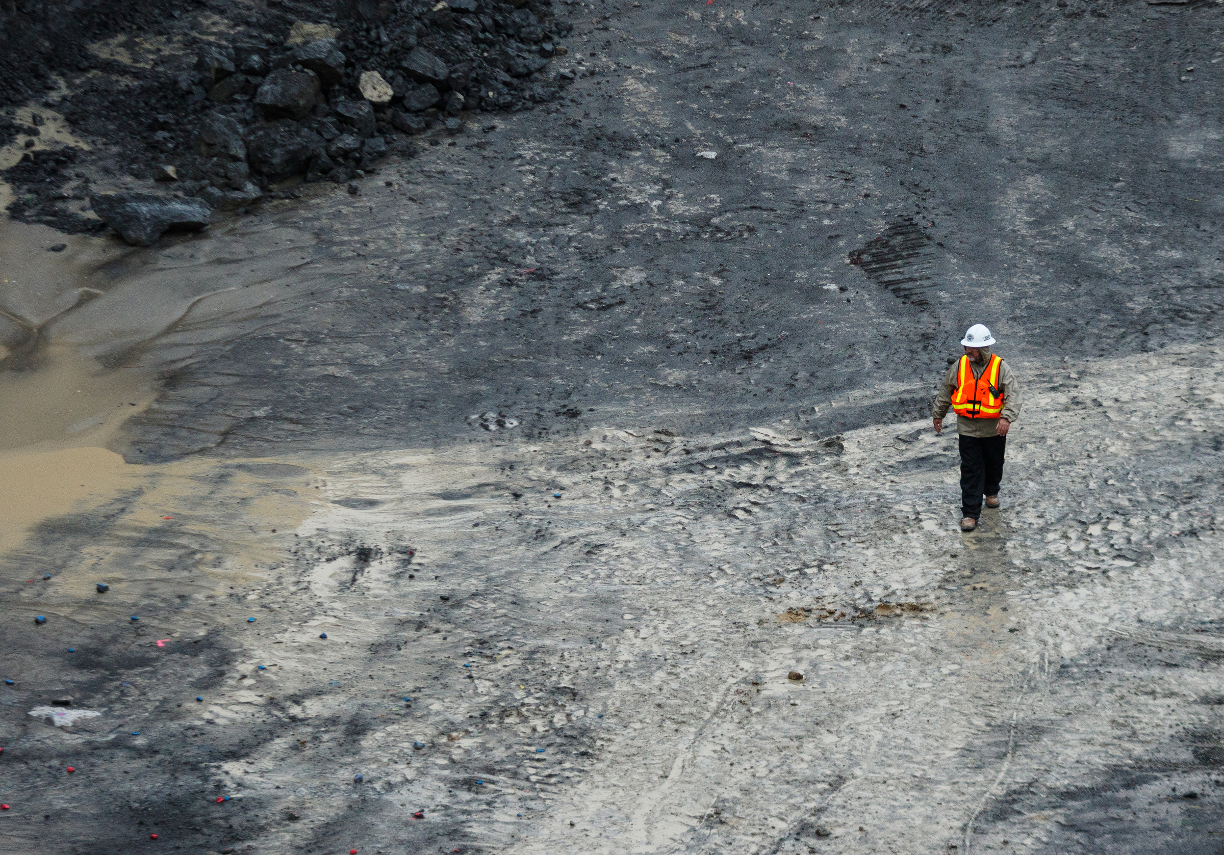 A construction worker walks on the riverbed in the Chickamauga Dam Lock on Wednesday, Feb. 28, 2018, in Chattanooga, Tenn. The Inland Waterways Users Council took a tour of the lock.