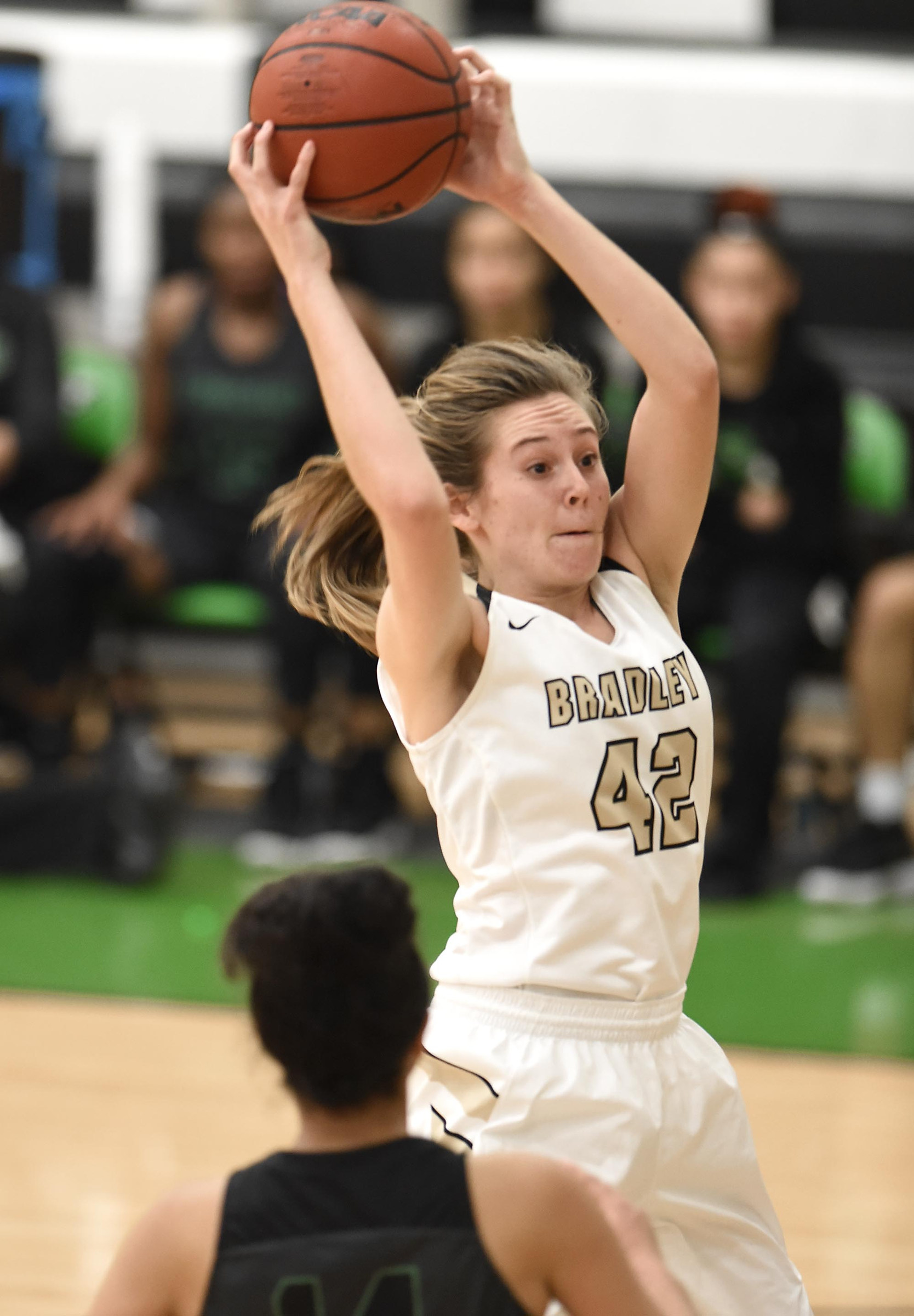 Bradley's Anna Walker (42) pulls down a rebound.  The East Hamilton Lady Hurricanes met the Bradley Central Bears for the Region 3AAA TSSAA girls'  basketball championship on February 28, 2018