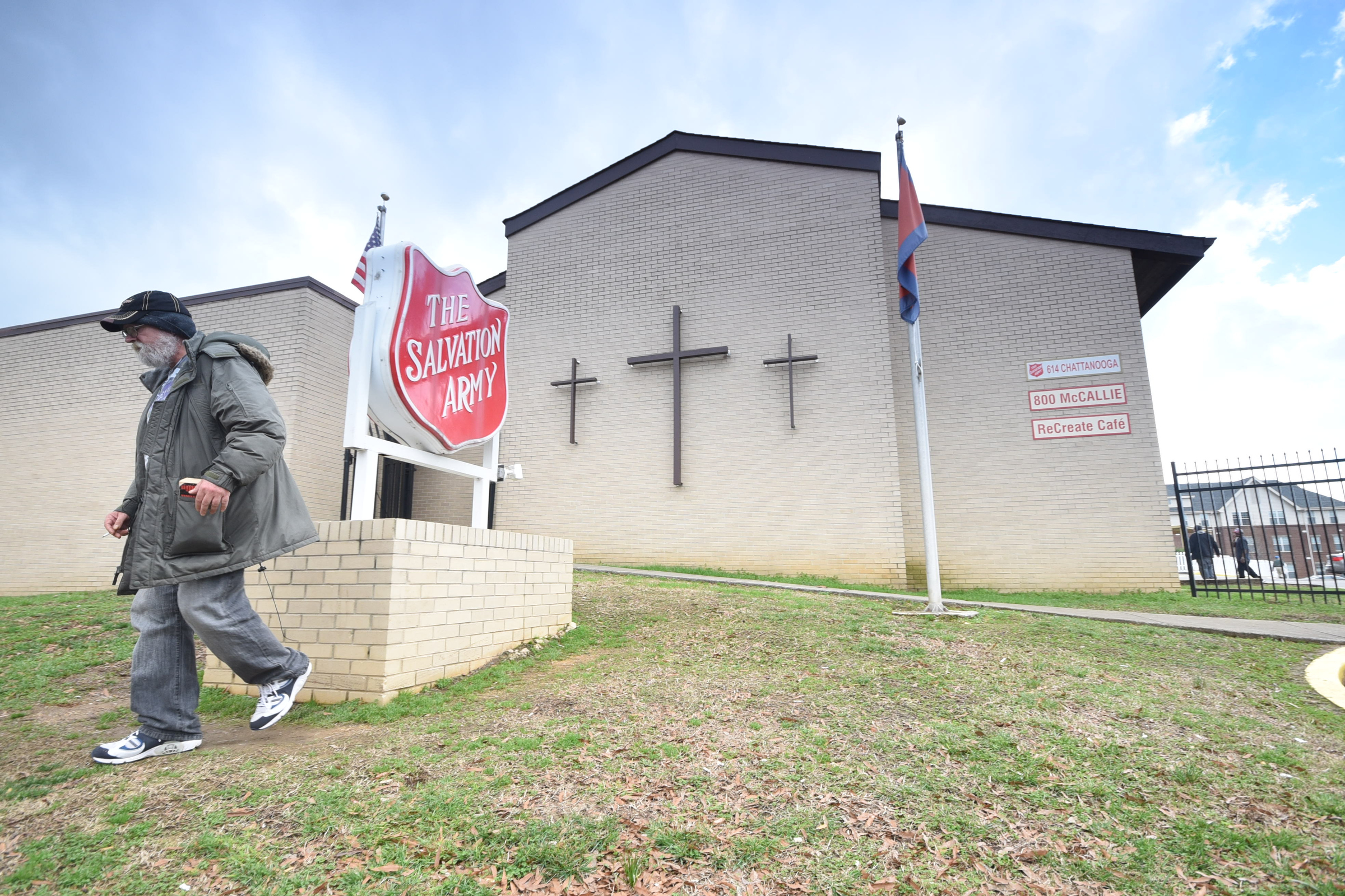 One gentleman leaves the The Salvation Army's cafe, at 800 McCallie Ave., after having coffee Tuesday. The organization celebrates its 125th anniversary in Chattanooga this year.