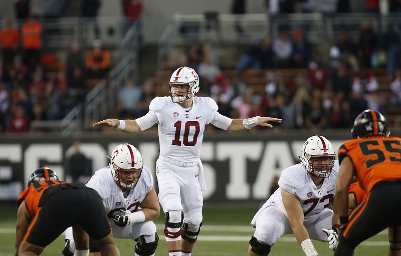 Stanford quarterback Keller Chryst (10) during the first half of an NCAA college football game, in Corvallis, Ore., Thursday, Oct. 26, 2017. (AP Photo/Timothy J. Gonzalez)