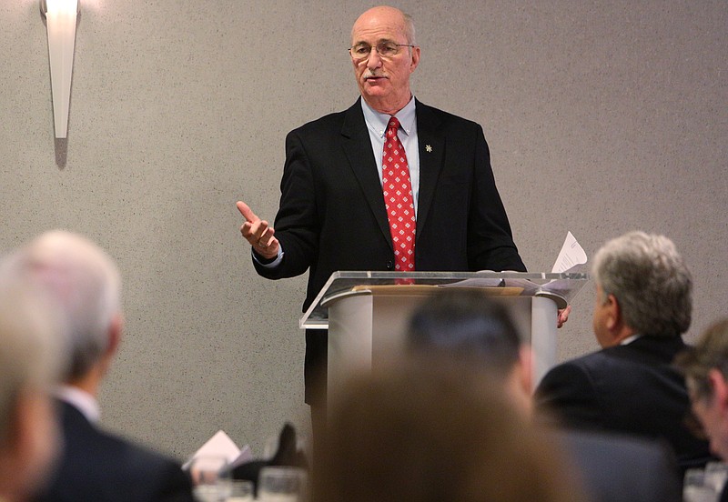 Hamilton County Sheriff Jim Hammond speaks during a legislative breakfast Thursday, Jan. 4, 2018 at the Doubletree Hotel in Chattanooga, Tenn. Hammond addressed several issues including impact fees, felony charges, criminal summons law and more.