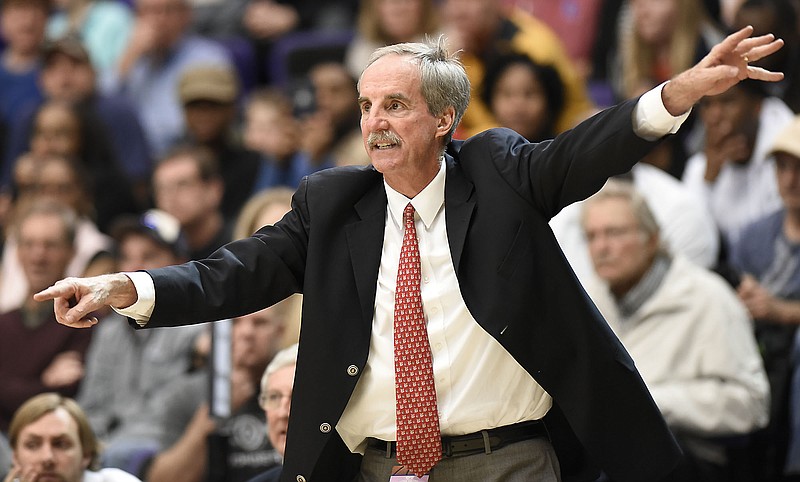 Baylor head coach Austin Clark directs his team.  The Baylor Red Raiders faced the Brentwood Academy Eagles in the Division II Class AA TSSAA boys' basketball championship at The Allen Center on the campus of David Lipscomb University on March 3, 2018