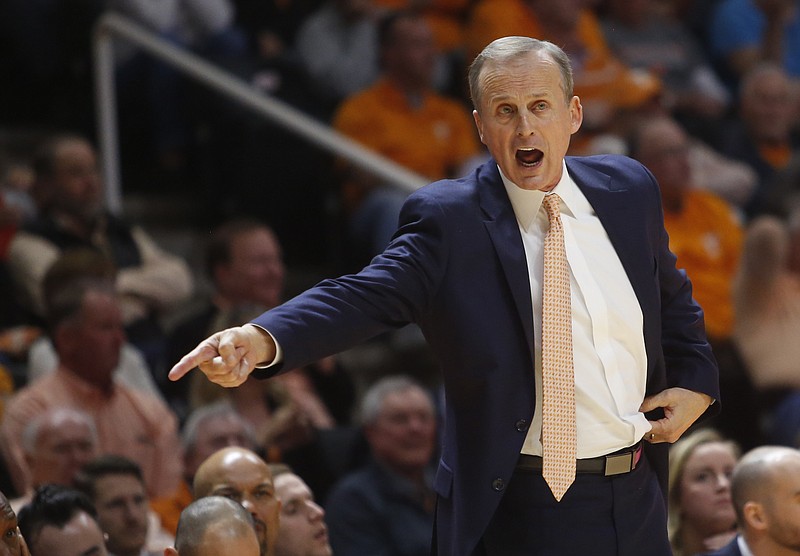 Tennessee head coach Rick Barnes reacts to a call in the second half of an NCAA college basketball game against Georgia on Saturday, March 3, 2018, in Knoxville, Tenn. (AP Photo/Crystal LoGiudice)