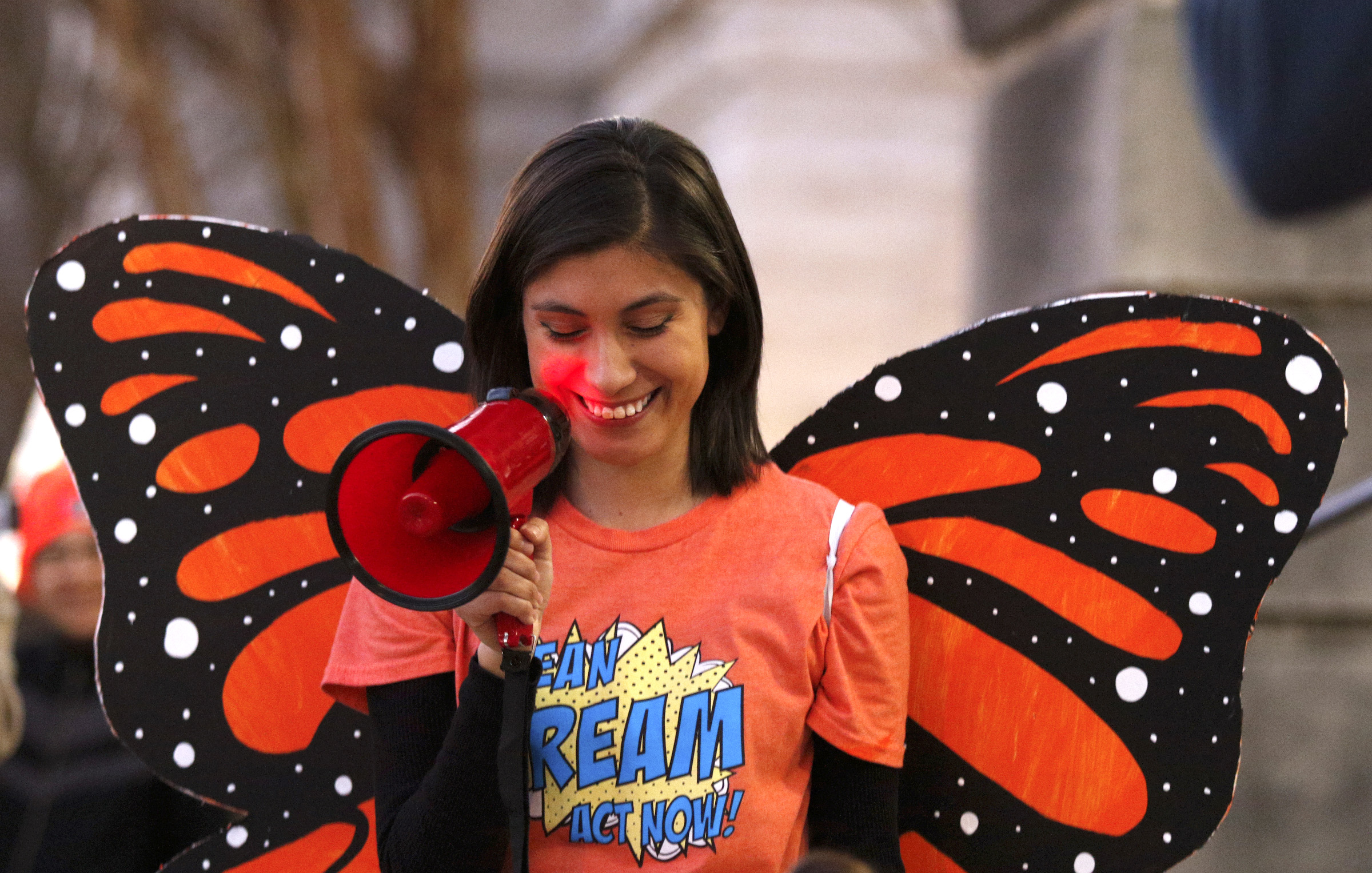 Alondra Gomez leads the the United We Dream march at Chattanooga City Hall on Saturday, March 3, 2018, in Chattanooga, Tenn. Demonstrators marched to show support for an immigration solution that protects so-called dreamers, immigrants who have been protected by the Deferred Action for Childhood Arrivals program known as DACA.
