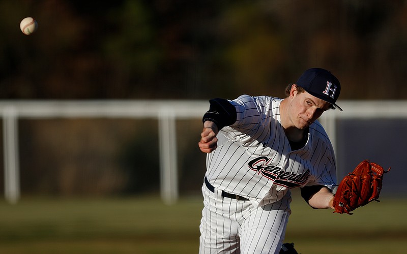 Heritage's Cole Wilcox pitches during their prep baseball game against Ringgold at Heritage High School on Tuesday, March 6, 2018, in Ringgold, Ga. 