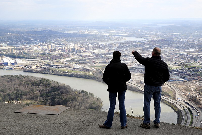 Janese and Randy Passow of Minocqua, Wis.,  check out the view from Point Park Wednesday, March 7, 2018 in Lookout Mountain, Tenn. The two were sight seeing and taking a vacation from the 10 degree weather in their hometown.