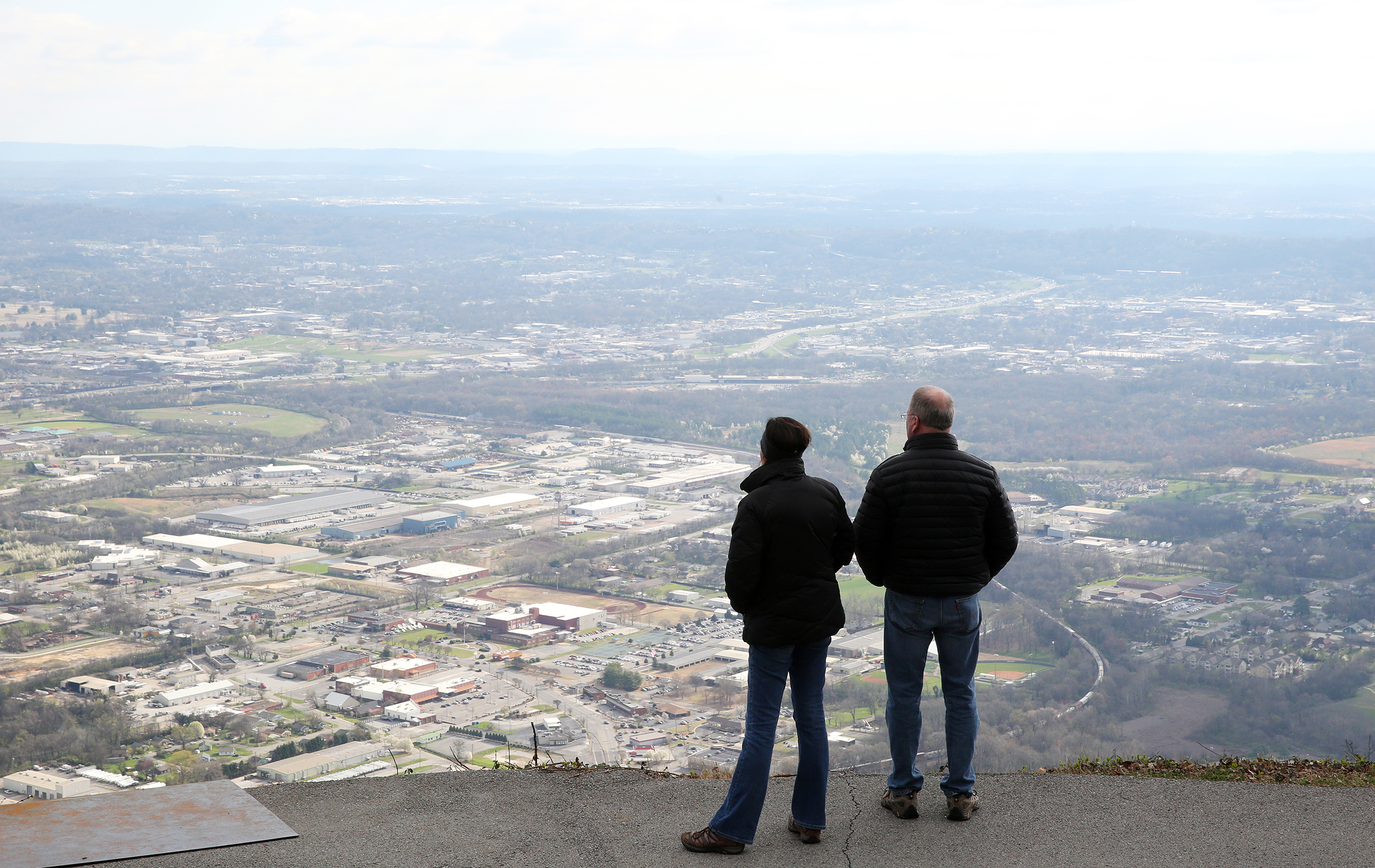 Janese and Randy Passow of Minocqua, Wis., check out the view from Point Park Wednesday, March 7, 2018 in Lookout Mountain, Tenn. The two were sight seeing and taking a vacation from the 10 degree weather in their hometown.
