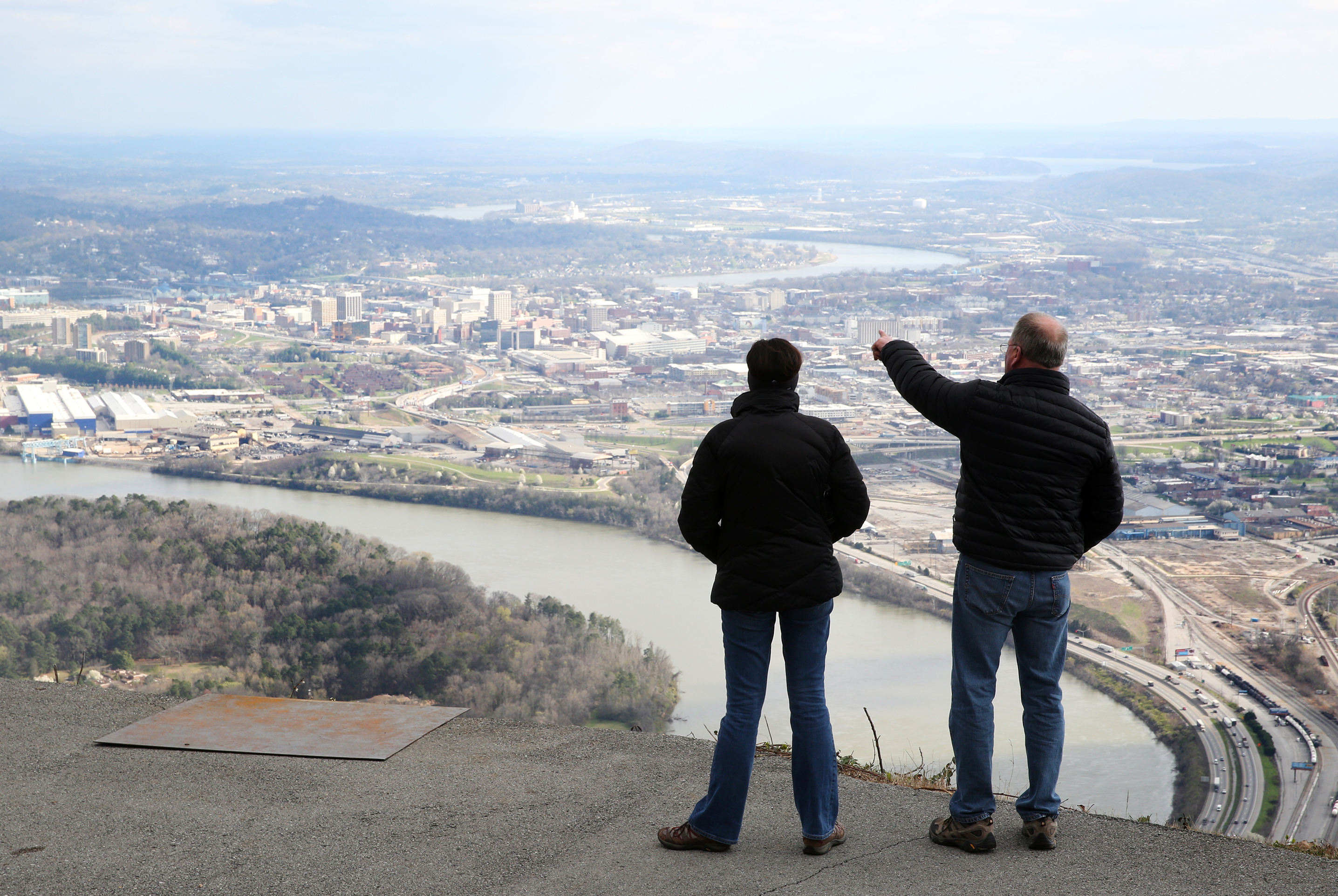 Janese and Randy Passow of Minocqua, Wis., check out the view from Point Park Wednesday, March 7, 2018 in Lookout Mountain, Tenn. The two were sight seeing and taking a vacation from the 10 degree weather in their hometown.