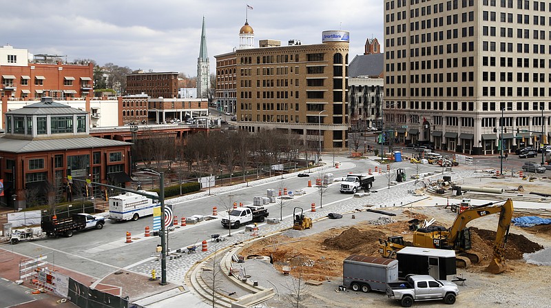 Construction nears completion at M.L. King Boulevard and Market Street at Miller Park on Thursday, March 8, 2018 in Chattanooga, Tenn. The next closure will be along M.L. King between Georgia Avenue and Lindsay Street for repaving, followed by the the 800 block of Georgia at M.L. King.