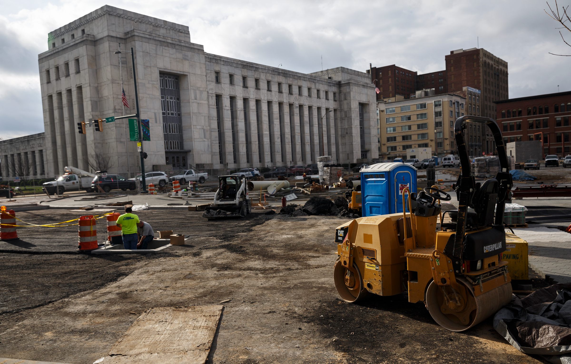 Construction equipment is seen on Martin Luther King Boulevard at Miller Park on Thursday, Feb. 22, 2018, in Chattanooga, Tenn. Martin Luther King Boulevard will remain closed at its intersection with the park until March 13 after the discovery of an unexpectedly high water main delayed the road's resurfacing by about three weeks, according to Chattanooga Department of Public Works administrator Justin Holland.