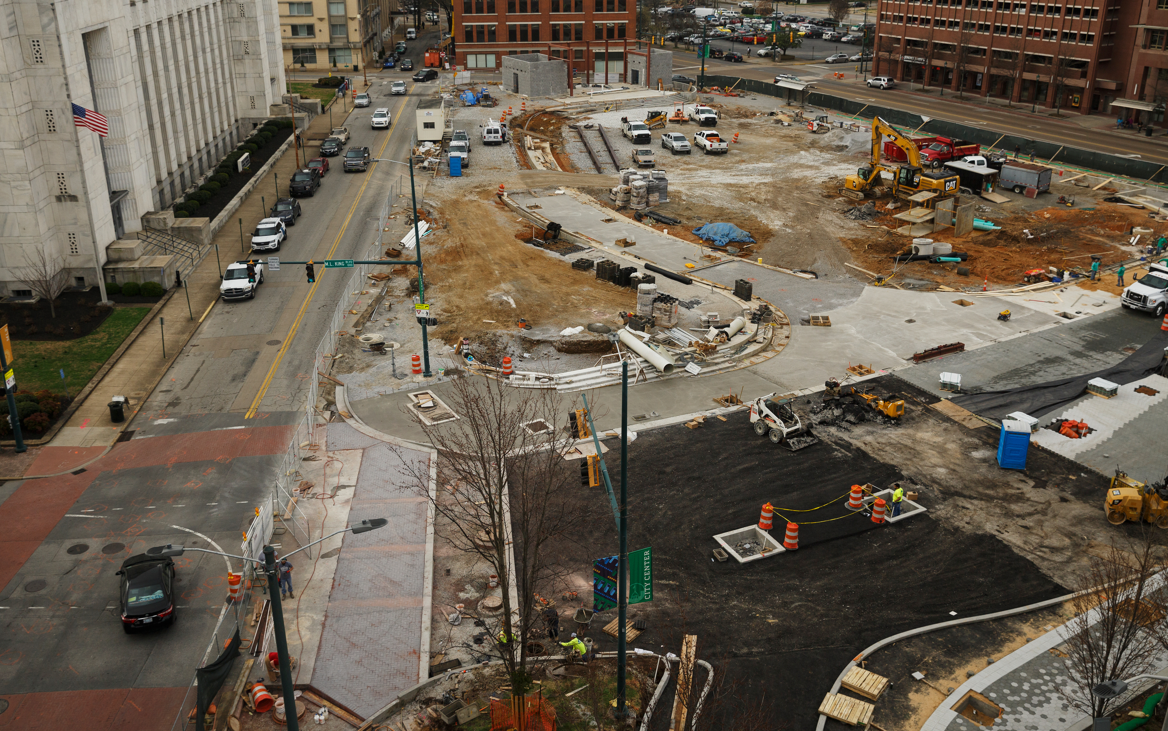 Martin Luther King Boulevard is closed for construction at Miller Park on Thursday, Feb. 22, 2018, in Chattanooga, Tenn. Martin Luther King Boulevard will remain closed at its intersection with the park until March 13 after the discovery of an unexpectedly high water main delayed the road's resurfacing by about three weeks, according to Chattanooga Department of Public Works administrator Justin Holland.