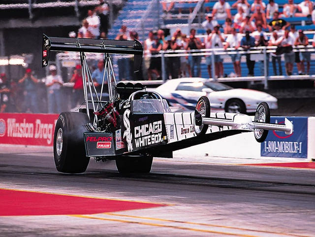 Donnie Holbrook's Chicago White Sox-sponsored Top Fuel dragster is driven by Clay Millican.