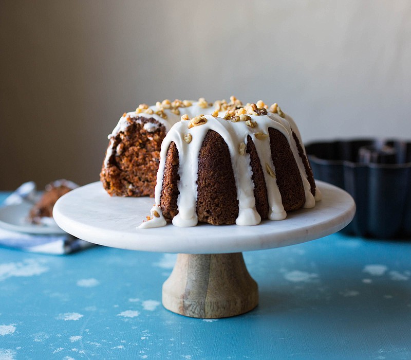 Spiced Carrot Cake is made in the new fluted cake pan from Lodge Manufacturing.